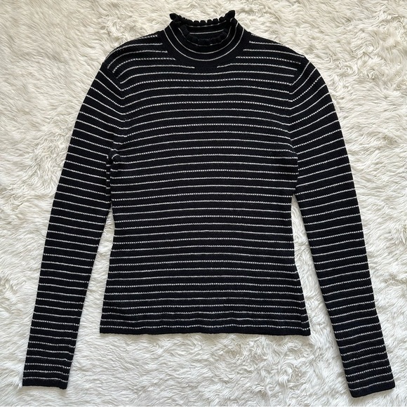 Rebecca Taylor Sweater Mock Neck Ruffle Turtleneck 100% Merino Wool Pullover L - Picture 4 of 12